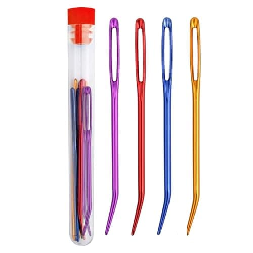 Flavizo 4-Piece Large Eye Darning Needles & Threader Set – Multi-Color Blunt Tapestry Yarn Needles with Storage Bottle for Crochet, Knitting Machine, I-Cord, Sewing & Repairs