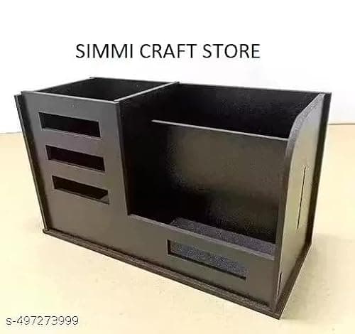 Wooden Pen Holder and Desk Organiser, Black, Multi-Compartment, for Office and Study Desk 2