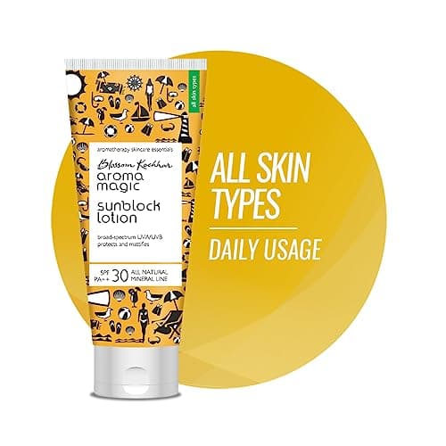 Aroma Magic Matte Sunblock Sunscreen Lotion | SPF 30 PA++ Protection with Non-Nano Zinc Oxide | No Parabens, Alcohol-Free | Calendula, Chamomile | Chemical-Free | All Skin | 50ml | Pack of 1