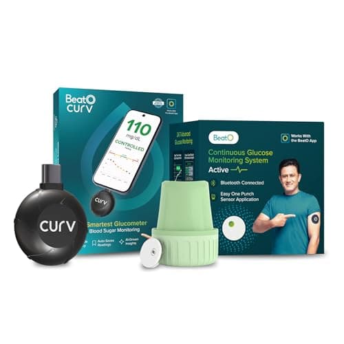 BeatO Combo: CURV Glucometer Machine (Android Type-C) + 15-Day CGM Continuous Glucose Monitor | Smart Sugar Test Machine for Home | Real-Time Blood Sugar Monitoring Device with Strips | Best Glucomete