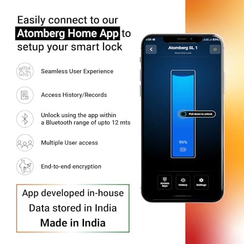 atomberg SL 1 Smart Door Lock | 6 Ways Unlocking | Fingerprint | PIN | OTP | NFC Card | Atomberg Home App (Data Stored in India)| Key | Free Installation | 2 Year Warranty by Atomberg (Rose Gold) 3