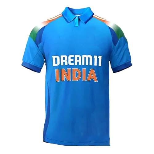Sports Boys Cricket Virat 18 India ODI Jersey Collar Neck T-Shirt (Kid's, Boy's & Men's) (7_8 Years, Multicolor) 2