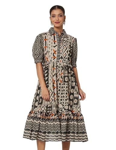 BIBA Women's Black Cotton Tiered Printed Kurta_38