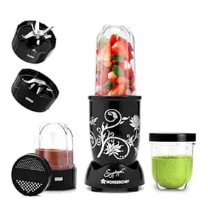 Wonderchef Nutri-blend 500W Mixer Grinder, 22000 RPM Motor, Smoothie Maker, Masala Grinder, Chutney Blender, 3 Unbreakable Jars, Recipe Book by Chef Sanjeev Kapoor, 2 Yr Warranty, Black