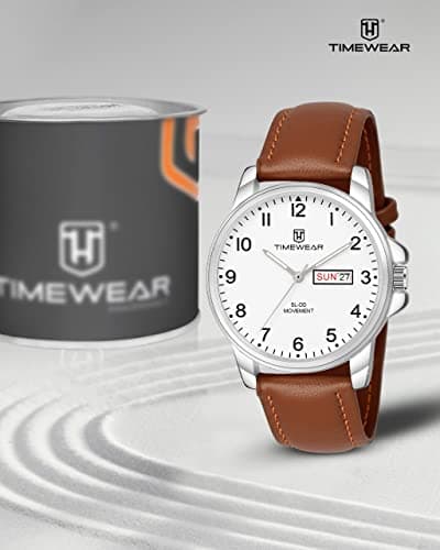 TIMEWEAR Analog New Track Number Dial Day Date Functioning Brown Leather Strap Watch for Men 3