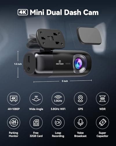 REDTIGER F9 Dash Cam 4K Front and Rear 1080P, Built-in 5.8GHz WiFi and GPS, Dual Dash Camera for Cars with 32GB Card, Loop Recording, Parking Mode, Smart App Control 2