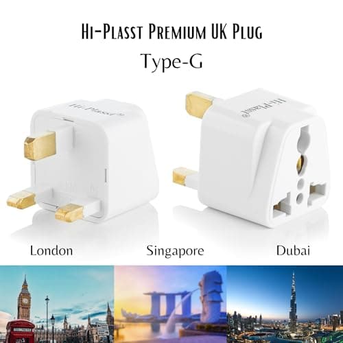 Hi-Plasst India to UK Adapter (Type-G Plug) - 2pcs Pack - UK Converter for Indian Plugs & Devices, Dubai, Singapore, Malaysia - Travel Plug Adapter with Universal Socket (White) 2