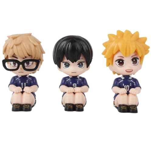 Blue Aura Haikyuu Action Figures Set of 3 Chibi Style Height-7cm Multi Colour PVC | Boys Mini Sitting Set of 3 Haikyuu Blue Team 4