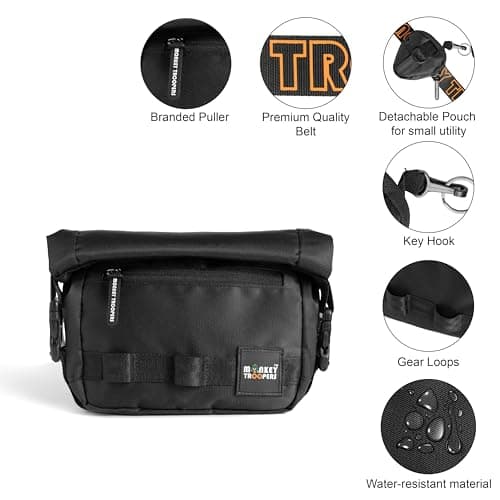 MONKEY TROOPERS Radiant Waist Bags for Men Women- Premium Stitching, Branded Zippers, Water Resistant Pocket, Fanny Pack for Hiking Travel, Lightweight & Tough, Quick-Access Pocket (Black) 2