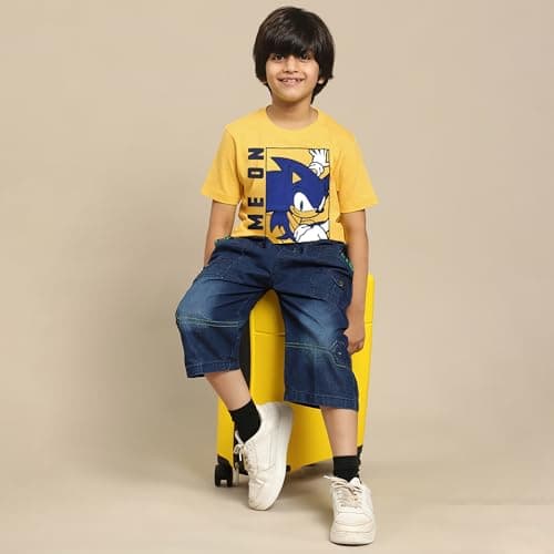 Kidsville Official Sonic Graphic Printed Regular Fit Tshirt for Boys Yellow 5
