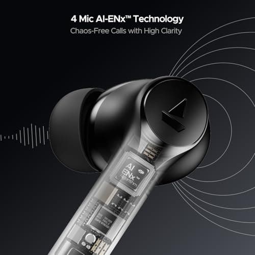 Boat Airdopes 300, Cinematic Spatial Audio, 50HRS Battery, 4Mic AI ENx, Fast Charge, App Support, Low Latency, IPX4, v5.3 Bluetooth Earbuds, TWS Ear Buds Wireless Earphones with mic (Gunmetal Black) 4
