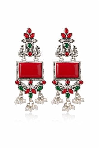RICH MORE Oxidized Designer Stud Earrings Set, Traditional & Modern Earring Set for Women & Girls, Trendy, Fancy & Fashion Earrings for Daily and Occasion Wear, Lightweight (RED MORLO) 4