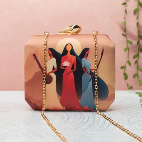 Artklim Divine Feminine Art Printed Clutch Bag for Women – Designer Evening Handbag with Detachable Chain for Wedding, Party & Festive Occasions 2