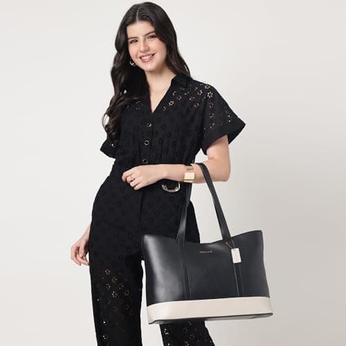 Fastrack Hustle Laptop Bag (black)| Faux-Leather Laptop Bag for Men & Women | 15-Inch Laptop Compatible | Black Bag with Gold Hardware & Double Handle | Zipper Closure & Multiple Pockets for Organized 2