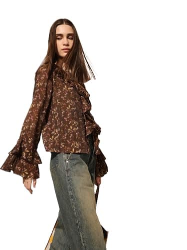 ONLY Women's Floral Print Regular Fit Brown Top 2