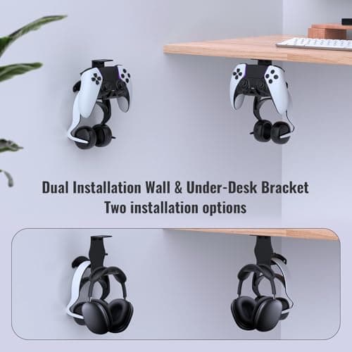 ADDGRIP Wall Mount/Under Desk Game Controller and Headphone Stand | Universal Dual Hanger Holder Compatible with Xbox, PS5, Series X, ONE, PS4, PS3, Switch, Nintendo, PC & More 3