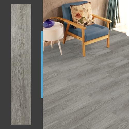 Art3d PVC Floor Covering, Self-Adhesive Floor Tiles, DIY Vinyl, Wooden Planks, Waterproof Floor Floor, Wood Look, Washed Rigid Surface, Hard Core, 36 Pieces, Dark Grey, 5 m² 3