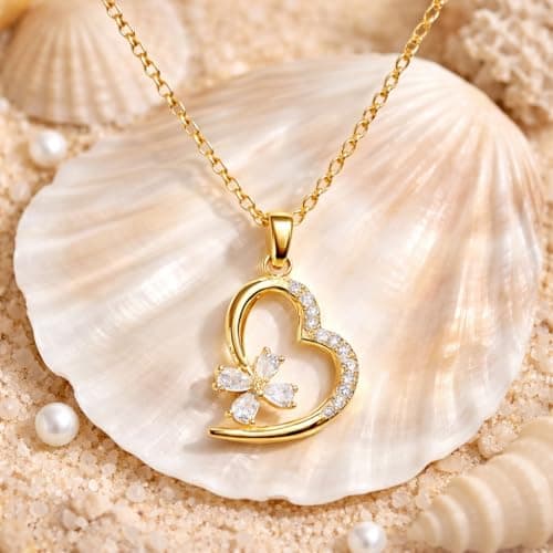 MEENAZ Jewellery Gold Heart Pendant Necklace for Women | Butterfly AD Stone Love Charm Locket | Adjustable Chains | Stylish Necklace Set | Anti Tarnish |Valentine Gift for Girls Woman Girlfriend 3