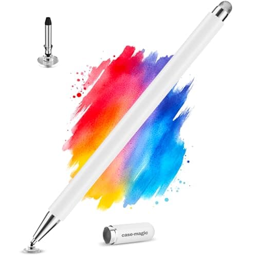 Case-Magic 2 in 1 Universal Stylus Pen with Fine Point Disc Tip+ Micro-Knit Hybrid Fiber Tip| for Smartphone/Tablet/iPad/Pro/Air/iPhone/iOS/Android/All Touch Screens| Aluminum Body (White)