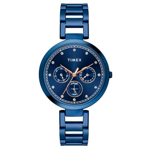 TIMEX Analog Watch for Women with Blue Round Dial & Blue Stainless Steel Bracelet Band Water Resistant Women's Wrist Watches - TW000X268