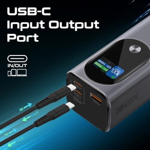 Promate 160W Laptop & Mobile Power Bank (27600mAh) | Smart TFT LCD Screen, USB-A QC 3.0, Dual Type-C Input/Output Ports, Over-Heating Protection | Power Bank for Laptop, iPhone and Android, Titan-160 5