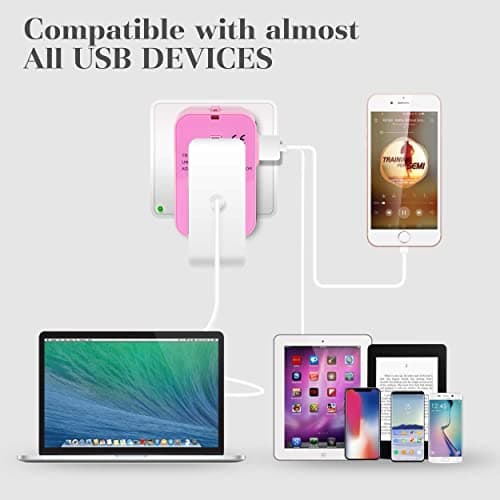 rts High Speed 25W Wall Charger Dual USB Universal Travel Adapter International All in One Worldwide Travel Multi Plug Cable & with Build in Dual USB Charger for USA EU UK AUS Laptop Smartphone(Pink) 4
