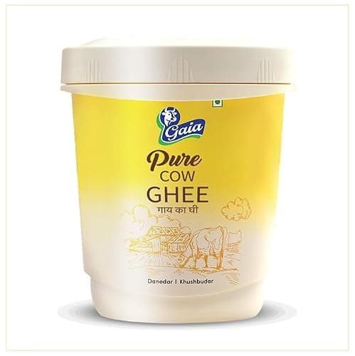 GAIA 100% Pure Cow Ghee 1L | Natural, Healthy & No Added Preservatives | Danedar Texture & Rich Aroma & Flavour| Clarification Method | Immunity Booster | Traditional Ghee for Everyday Cooking