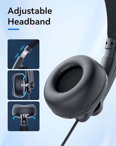 EMEET HS50 Wired Headset with Mic, On-Ear Computer Headphones with Noise Cancelling Microphone, USB-A/USB-C, Adjustable Design, in-line Control for Home Office Online Class Teams Zoom, All Day Comfort 3