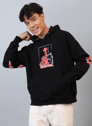 Free Authority Official Marvel Comic Deadpool Graphic Printed Black Oversized Hoodie for Men 2