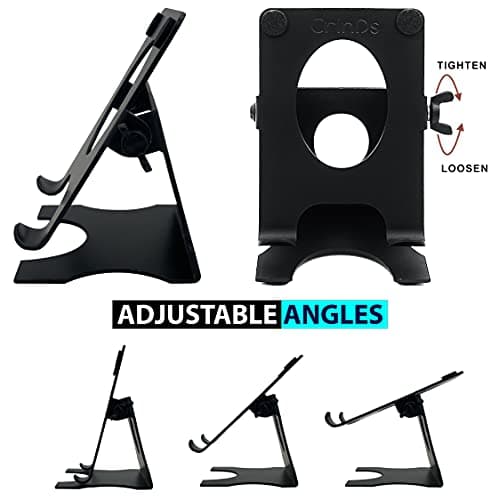 Crinds ® Pure Metal Tabletop Heavy Sturdy Adjustable Mobile Cell Phone Stand Holder for Table Desk with Big Back Support to Hold Upto 10inches of iPhone, iPad, Smartphones, Tablets, Kindle (Black) 3
