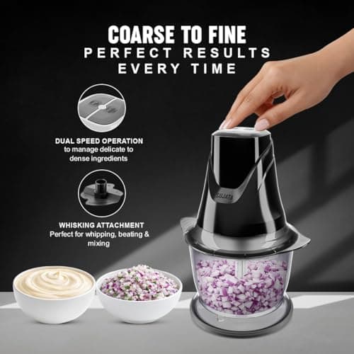 Sujata Chopcraft Electric Chopper 900ml, 260W Vegetable Chopper for Kitchen | Dual Speed | 3200 RPM High Speed Motor | Stainless Steel Blades | Chop, Mince, Whip & Blend | Black 4