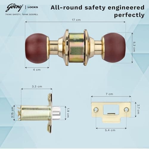 Godrej Locks classic wooden,Brass cylindrical 5809 with 3 keys (brown, Polished Finish,Pack of 1) 5