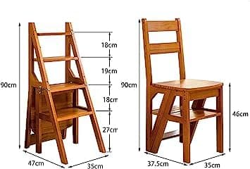 MAHOKSHA Multifunctional Wooden Four Step Stool for Kitchen and Home||Wooden Folding Library Ladder Chair,2 in 1 Lightweight Portable Multifunctional Step Stool| Foldable Chair 5