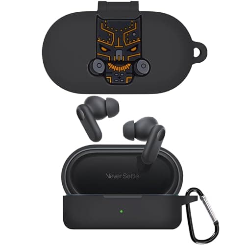 Latali New Silicone Case Compatible with Oneplus Nord Buds 2r Protective Soft Silicone 360° Full Protection Dust-Proof Shockproof Case Cover with Hook (Cover Only) (Black-Panther)