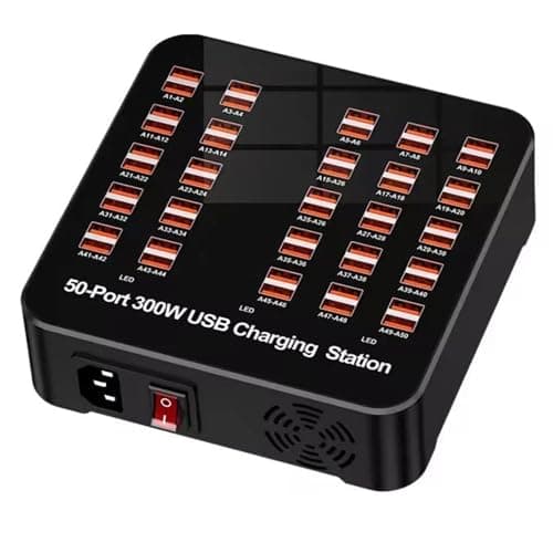 Drumstone 𝟏 𝐲𝐞𝐚𝐫 𝐰𝐚𝐫𝐫𝐚𝐧𝐭𝐲, 50 Port USB Charging Station, 200W Power Output, Multiple Device Desktop Charger, Smart Fast Charging Hub for Schools, Hotels, Malls, Repair Shops