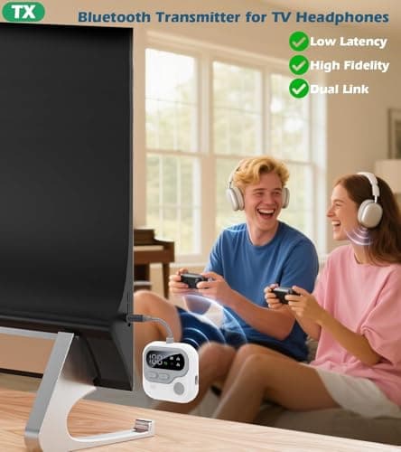 Tobo Bluetooth Transmitter Receiver, Airplane Bluetooth 5.4 Adapter Support Linking 2 Devices,Wireless Audio Adapter with Screen for in-Flight TV/PC/Car/Home Stereo/Speaker, Volume Control TD-1483WA 3