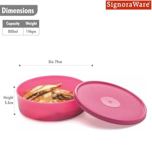 SignoraWare Classic BPA Free Plastic Round Big Containers | Airtight & Leakproof | Microwave & Dishwasher Safe | Stackable Container | Best for Home, Office & Pantry use (800ml | Pink) 2