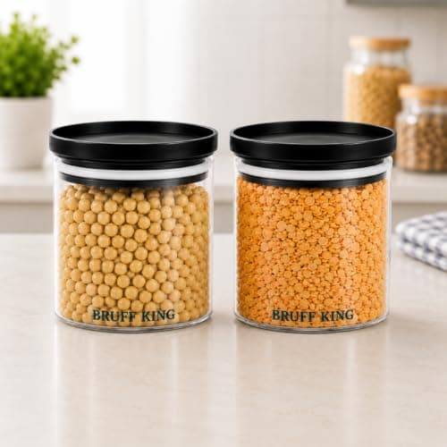 Round Airtight Storage Container 600 ml, Plastic Transparent Kitchen Jar, Leak Proof Silicone Seal Lid, Pantry Organizer For Cereals, Pulses, Rice, Dry Fruits, Cookies, Snacks, Grocery Storage