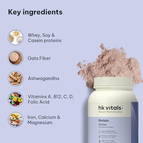 hk vitals Protein Active (Chocolate, 1kg / 2.2lbs) | All in One Triple Strength Protein | Immunity, & Stress-Relief 4