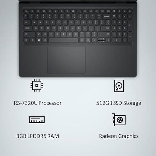 Dell 15, AMD Ryzen 3 7320U Processor (8GB RAM / 512GB SSD/Windows 11 + Office H&S 2024 + M365 / 15.6"(39.62 Cm) FHD Display / 12 Month Mcafee/Black Color/ 1.63 Kg/Thin & Light Laptop 2