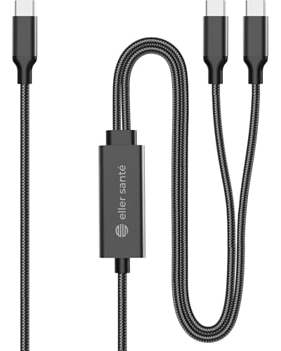 eller santé® 1.5M 140W Nylon Braided Type-C to Dual Type-C Data Cable, 480Mbps High-Speed Data Transfer Compatible with iPhone 17,16 & 15, Galaxy S25, S24, S23, Tablet, Laptop-Black