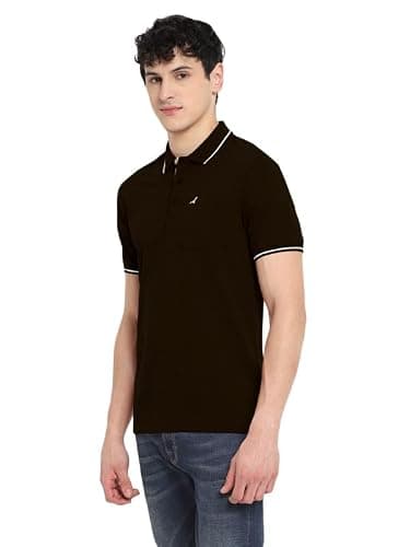 AMERICAN CREW Men Polycotton Regular Fit Polo Collar T-Shirt with Pocket (AC444-L_Plum Chocolate) 4