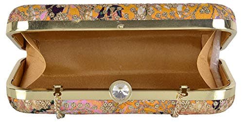 TOOBA Women's Handicraft Embroidered Box Clutch Bag Purse For Bridal, Wedding (Gold). 5