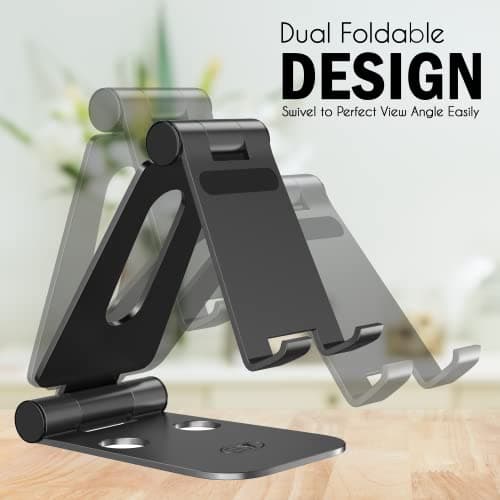ELV Aluminum Adjustable Mobile Phone Foldable Holder Tabletop Stand, Dock Mount for All Smartphones, Tabs, Kindle, iPad (Black) 3