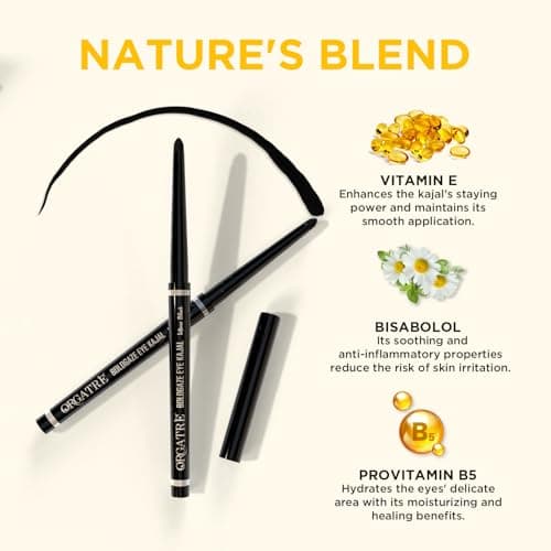 Orgatre Boldgaze Eye Kajal | Waterproof, Smudgeproof - 24 Hours Long Stay - Darkest Black- One Swipe Application - Vitamin E, Provitamin B5 and Castor Oil - 1.5 Gm, Matte Finish 3
