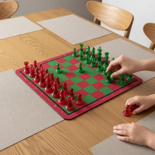 Bnf Easy to Storable Red Green Chess Board Set Lightweight ABS Chess Set Colorful for Beginners, Kids, Travel, School, 49MM 3