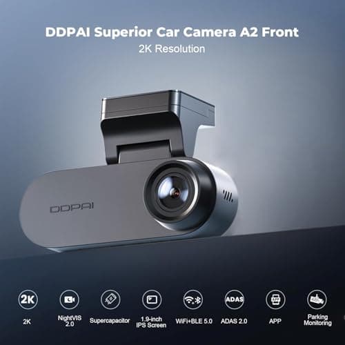 DDPAI Dash Cam for Car with Screen [2026 Edition] 2K QHD Front Camera | ADAS, F1.8 Aperture, Night Vision, 260° Wide Angle, G-Sensor, WiFi, Super Capacitor, Wi-Fi & App Control 2