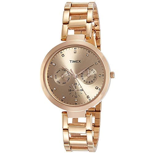 TIMEX Analog Watch for Women with Rose Gold Round Dial & Rose Gold Stainless Steel Bracelet Band Water Resistant Women's Wrist Watches - TW000X209