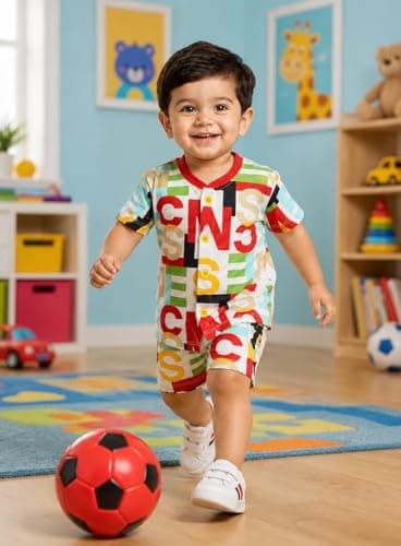 3BROS Unisex Cotton Blend Regular Fit Summer Half Sleeve Tshirt & Shorts Clothing Set for Baby Boy/Girl (White,12-18 Month) 5