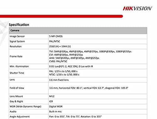 HIKVISION 5 MP Outdoor Bullet CCTV Ethernet Camera with inbuilt Audio Mic IP67 DS-2CE16H0T-ITPFS + BNC/DC, 1080p White 5